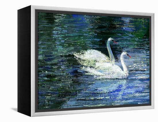 Two White Swans On Lake-balaikin2009-Framed Stretched Canvas