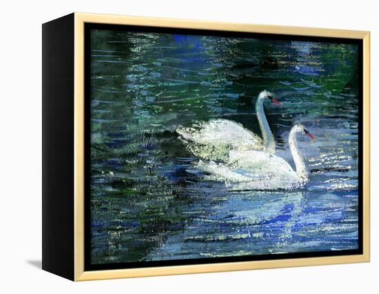 Two White Swans On Lake-balaikin2009-Framed Stretched Canvas