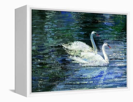 Two White Swans On Lake-balaikin2009-Framed Stretched Canvas