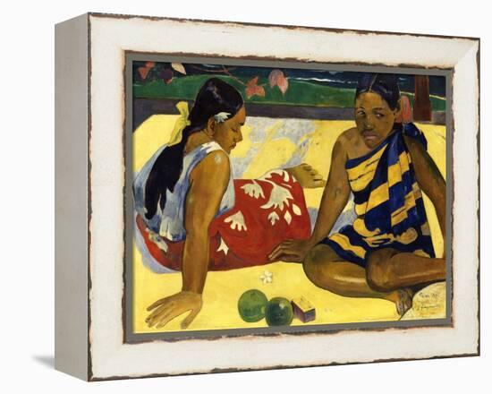 Two Woman of Tahiti. Parau Api (What's New?) 1892-Paul Gauguin-Framed Premier Image Canvas