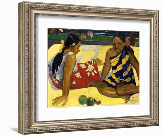 Two Woman of Tahiti. Parau Api (What's New?) 1892-Paul Gauguin-Framed Giclee Print