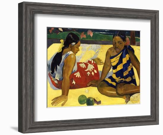 Two Woman of Tahiti. Parau Api (What's New?) 1892-Paul Gauguin-Framed Giclee Print