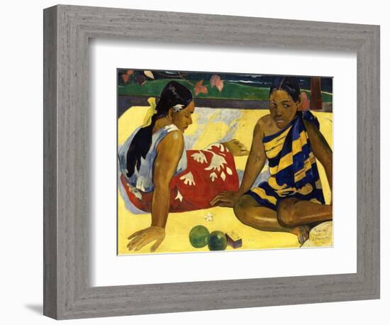 Two Woman of Tahiti. Parau Api (What's New?) 1892-Paul Gauguin-Framed Giclee Print