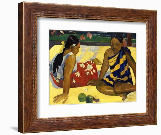 Two Woman of Tahiti. Parau Api (What's New?) 1892-Paul Gauguin-Framed Giclee Print