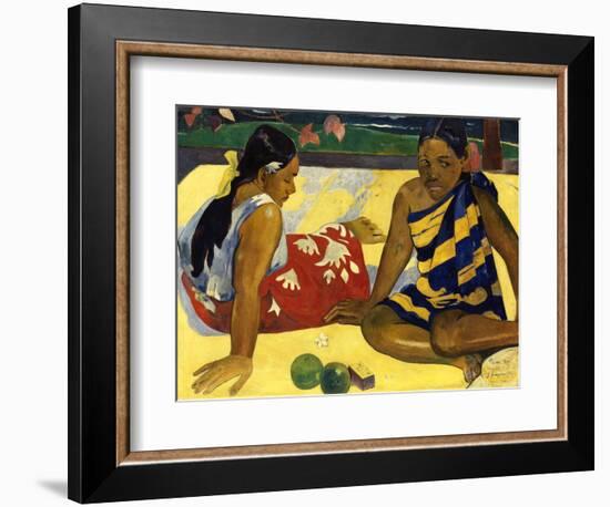 Two Woman of Tahiti. Parau Api (What's New?) 1892-Paul Gauguin-Framed Giclee Print