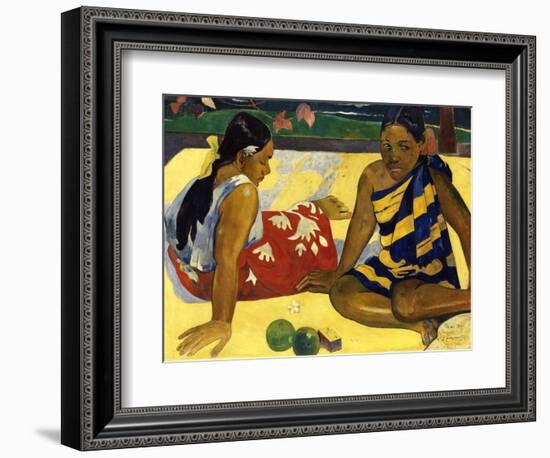 Two Woman of Tahiti. Parau Api (What's New?) 1892-Paul Gauguin-Framed Giclee Print