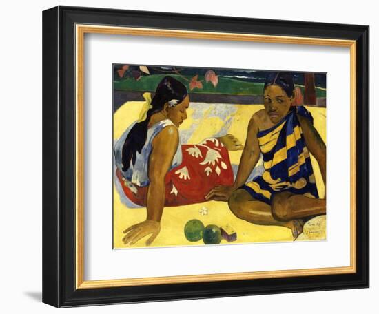 Two Woman of Tahiti. Parau Api (What's New?) 1892-Paul Gauguin-Framed Giclee Print