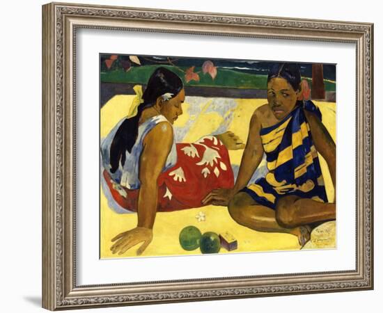 Two Woman of Tahiti. Parau Api (What's New?) 1892-Paul Gauguin-Framed Giclee Print