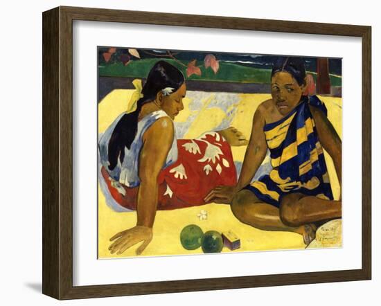 Two Woman of Tahiti. Parau Api (What's New?) 1892-Paul Gauguin-Framed Giclee Print