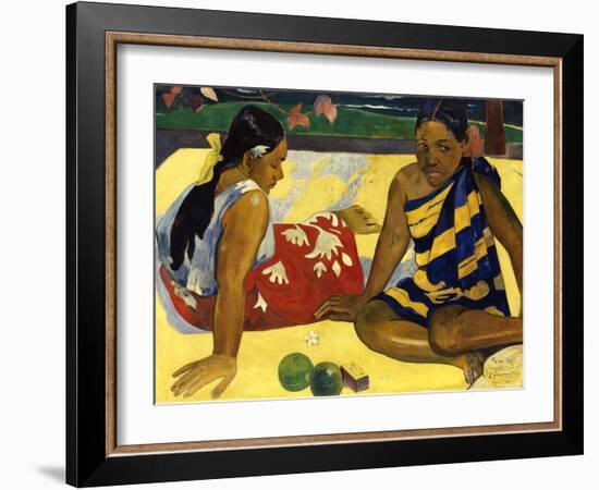 Two Woman of Tahiti. Parau Api (What's New?) 1892-Paul Gauguin-Framed Giclee Print