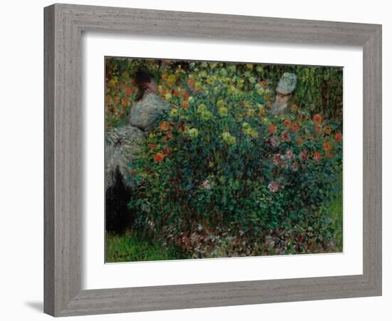 Two Women among the Flowers, 1875-Claude Monet-Framed Giclee Print