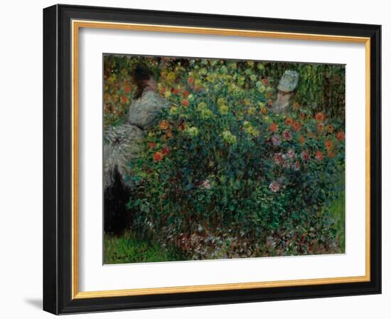 Two Women among the Flowers, 1875-Claude Monet-Framed Giclee Print