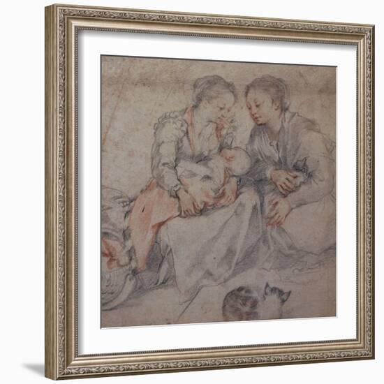 Two Women and a Baby with a Cat chalk-Francesco Vanni-Framed Giclee Print