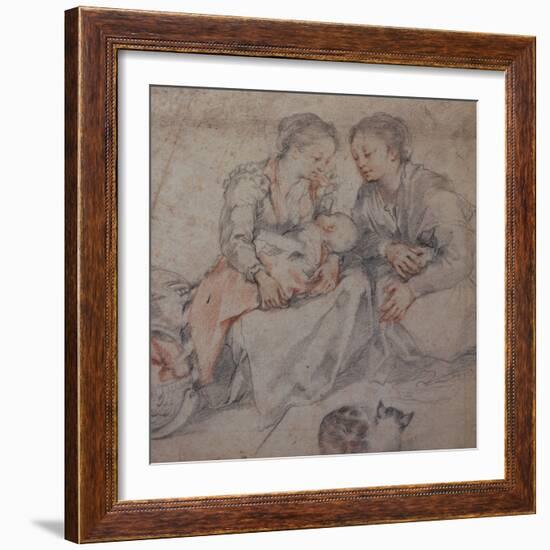 Two Women and a Baby with a Cat chalk-Francesco Vanni-Framed Giclee Print