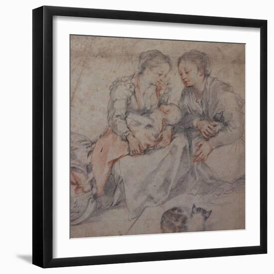 Two Women and a Baby with a Cat chalk-Francesco Vanni-Framed Giclee Print