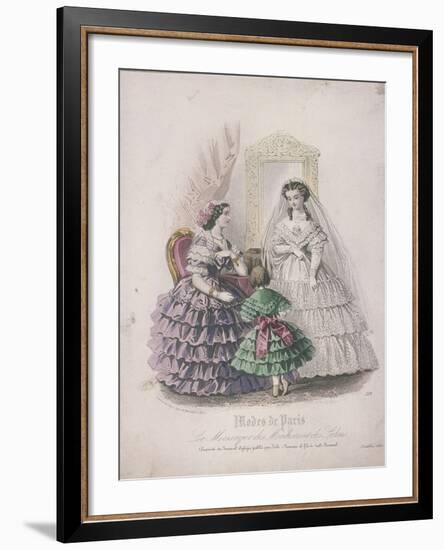 Two Women and a Child Wearing the Latest Fashions, 1860-null-Framed Giclee Print