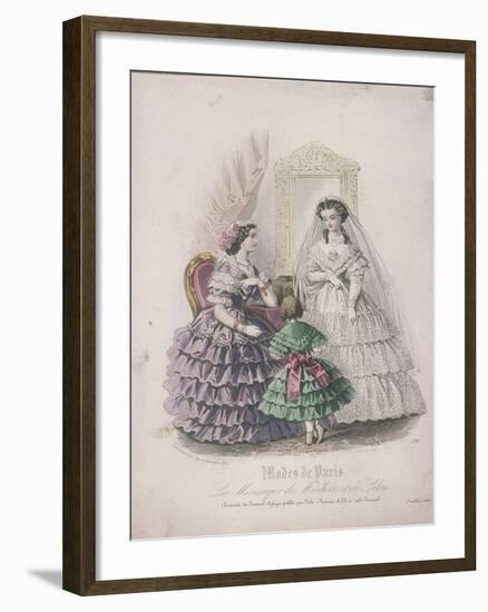 Two Women and a Child Wearing the Latest Fashions, 1860-null-Framed Giclee Print