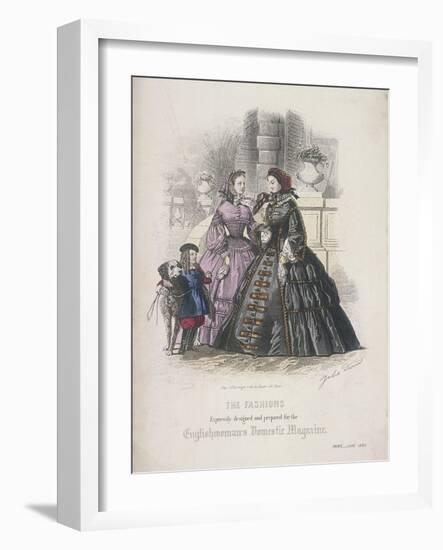 Two Women and a Child with a Dog Wearing the Latest Fashions, 1860-Jules David-Framed Giclee Print