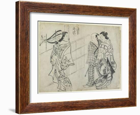 Two Women and a Man as Mitate of the Aoi's Story from the Tale of Genji, Early 18th Century-Okumura Masanobu-Framed Giclee Print