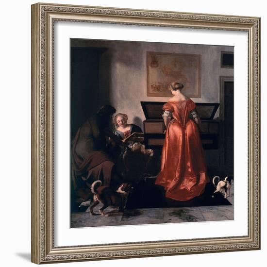 Two Women and a Man Making Music, 1675-80-Jacob Ochtervelt-Framed Giclee Print