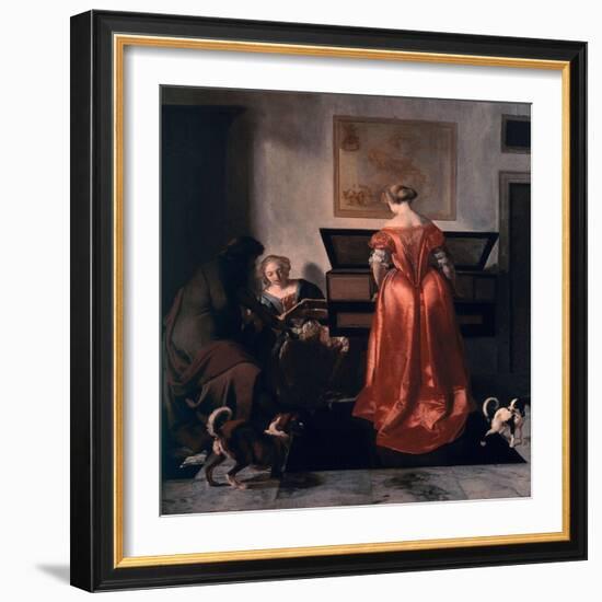 Two Women and a Man Making Music, 1675-80-Jacob Ochtervelt-Framed Giclee Print