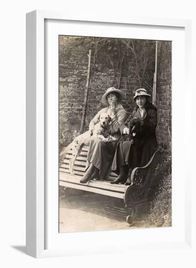 Two Women and their Dogs in a Garden-null-Framed Photographic Print