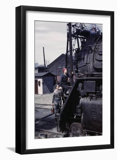 Two Women Ascend the Engine-null-Framed Art Print