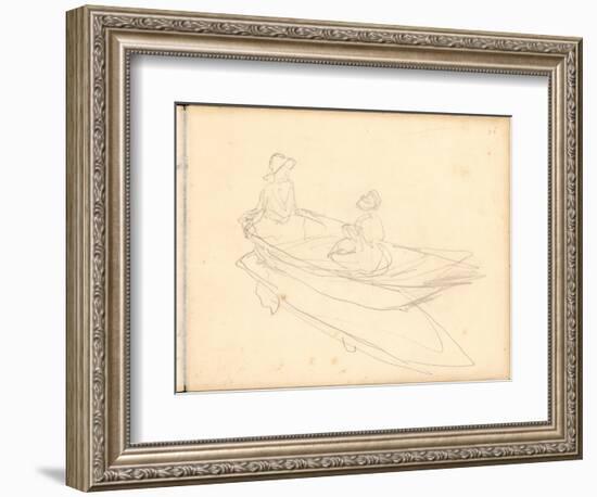 Two Women Boating on the Epte (Pencil on Paper)-Claude Monet-Framed Giclee Print