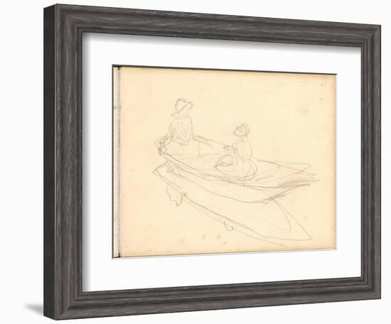 Two Women Boating on the Epte (Pencil on Paper)-Claude Monet-Framed Giclee Print