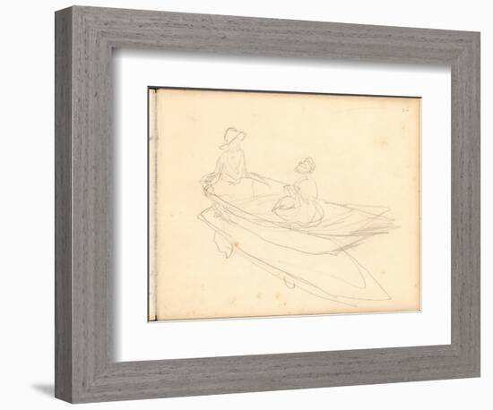 Two Women Boating on the Epte (Pencil on Paper)-Claude Monet-Framed Giclee Print