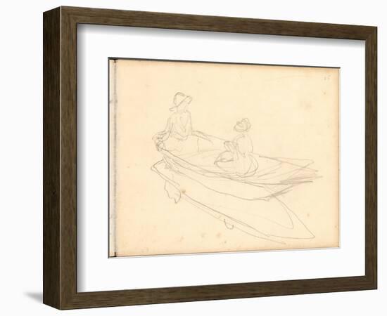 Two Women Boating on the Epte (Pencil on Paper)-Claude Monet-Framed Giclee Print