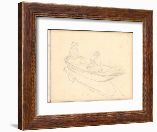 Two Women Boating on the Epte (Pencil on Paper)-Claude Monet-Framed Giclee Print