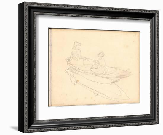 Two Women Boating on the Epte (Pencil on Paper)-Claude Monet-Framed Giclee Print