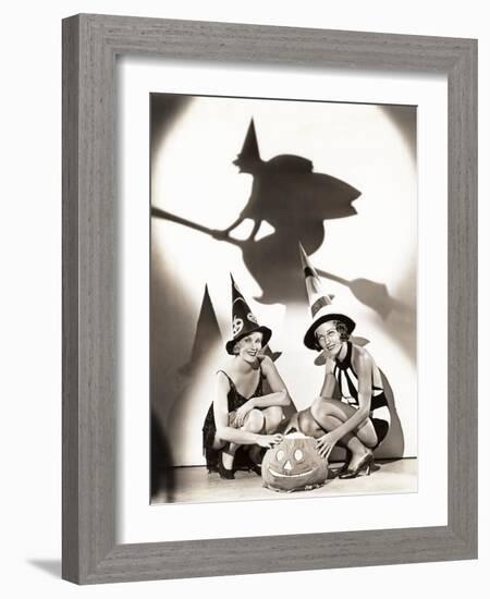 Two Women Celebrate a Bewitching Halloween-null-Framed Photo