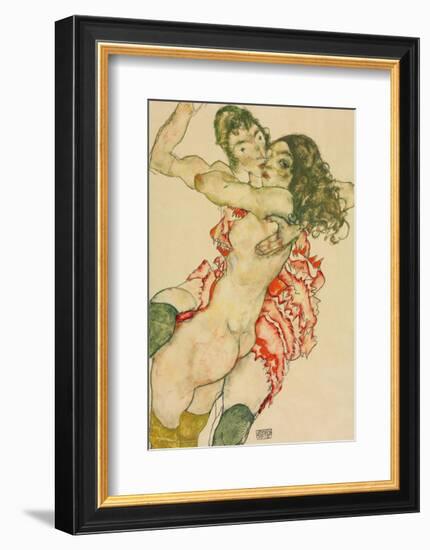 Two Women Embracing-Egon Schiele-Framed Art Print