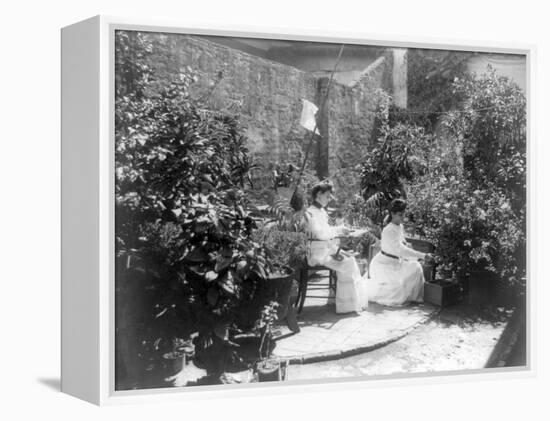 Two Women in their Garden in Cuba Photograph - Cuba-Lantern Press-Framed Stretched Canvas