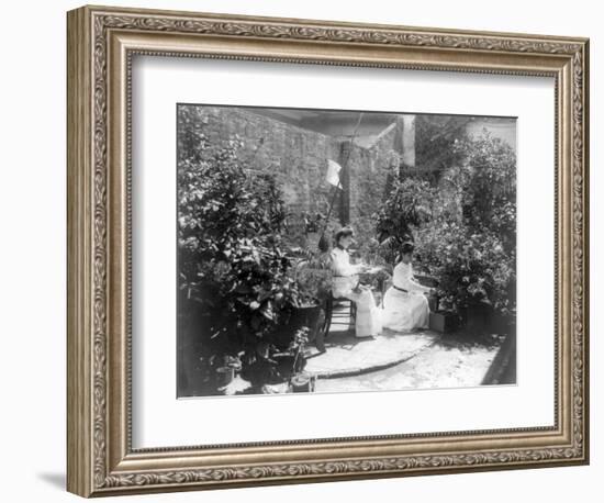 Two Women in their Garden in Cuba Photograph - Cuba-Lantern Press-Framed Art Print