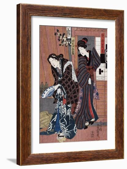 Two Women, one Holding a Large Bowl, Japanese Wood-Cut Print-Lantern Press-Framed Art Print