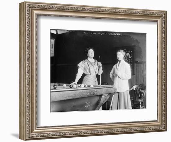 Two women Playing Billiards at Pool Hall Photograph-Lantern Press-Framed Art Print