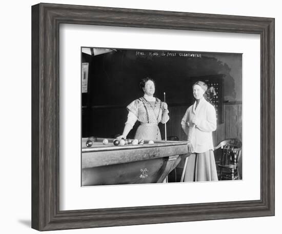 Two women Playing Billiards at Pool Hall Photograph-Lantern Press-Framed Art Print