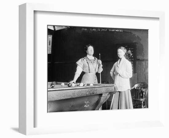 Two women Playing Billiards at Pool Hall Photograph-Lantern Press-Framed Art Print