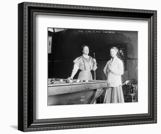 Two women Playing Billiards at Pool Hall Photograph-Lantern Press-Framed Art Print