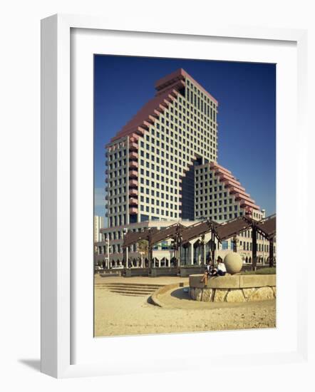 Two Women Talking on the Beach, Opera Tower in the Background, in Tel Aviv, Israel, Middle East-Simanor Eitan-Framed Photographic Print