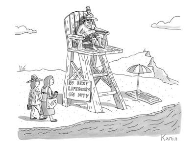 Two Women Walk Up To A Lifeguard Stand On The Beach A Sign Reads No Sex New Yorker Cartoon Premium Giclee Print Zachary Kanin Art Com