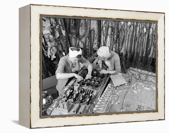 Two Women Wiring Cable Board For 10 KW Broadcast Transmitter at General Electric Plant-Alfred Eisenstaedt-Framed Premier Image Canvas