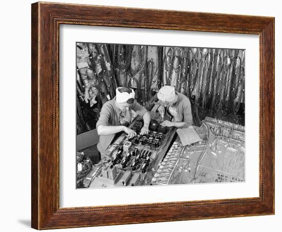 Two Women Wiring Cable Board For 10 KW Broadcast Transmitter at General Electric Plant-Alfred Eisenstaedt-Framed Photographic Print