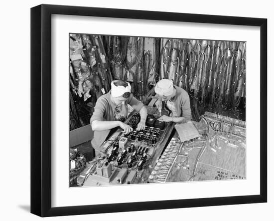 Two Women Wiring Cable Board For 10 KW Broadcast Transmitter at General Electric Plant-Alfred Eisenstaedt-Framed Photographic Print