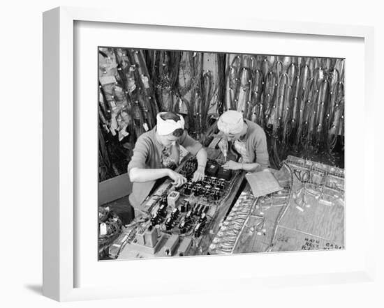 Two Women Wiring Cable Board For 10 KW Broadcast Transmitter at General Electric Plant-Alfred Eisenstaedt-Framed Photographic Print