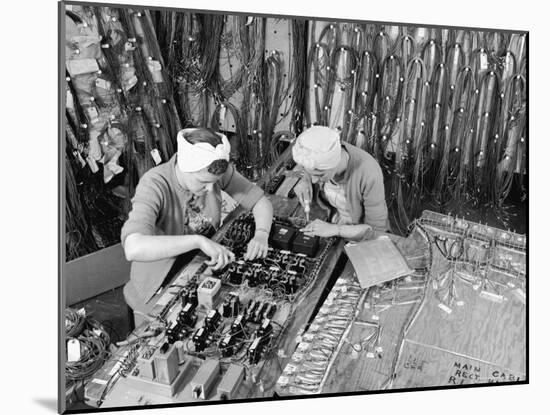 Two Women Wiring Cable Board For 10 KW Broadcast Transmitter at General Electric Plant-Alfred Eisenstaedt-Mounted Photographic Print