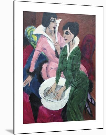 Two Women with a Washbasin, The Sisters-Ernst Ludwig Kirchner-Mounted Premium Giclee Print